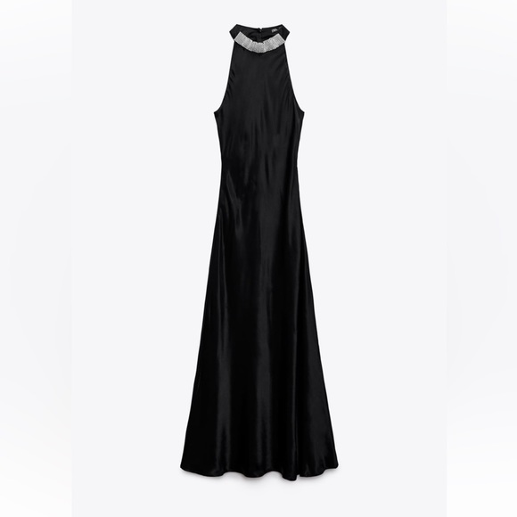 ZARA BLOGGERS FAV SLIP DRESS WITH BEADED COLLAR - Picture 9 of 10